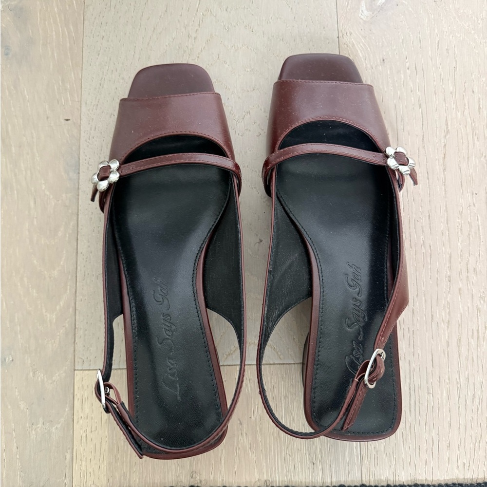 Lisa Says Gah, Merlot Leather Slingback Block Heel Sandals